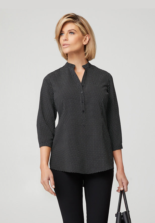 City Collection Womens Hi Low City Stretch Spot 3/4 Blouse - 2175