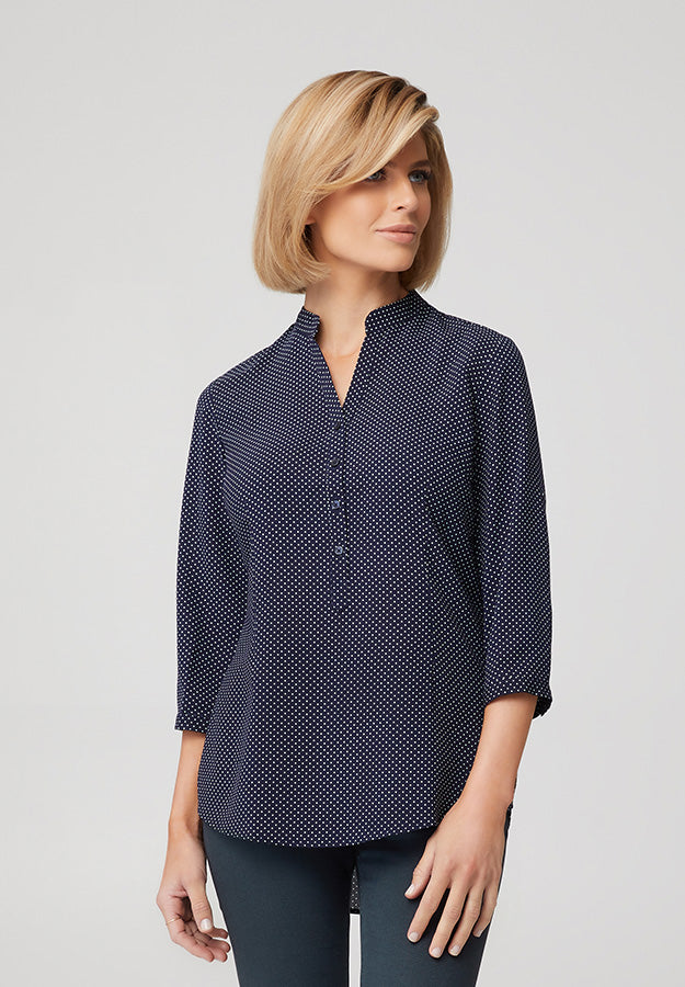 City Collection Womens Hi Low City Stretch Spot 3/4 Blouse - 2175