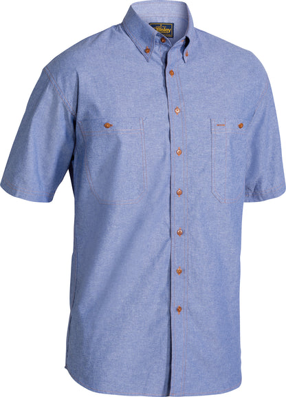 Bisley Mens Chambray Shirt Short Sleeve Traditional Fit - B71407