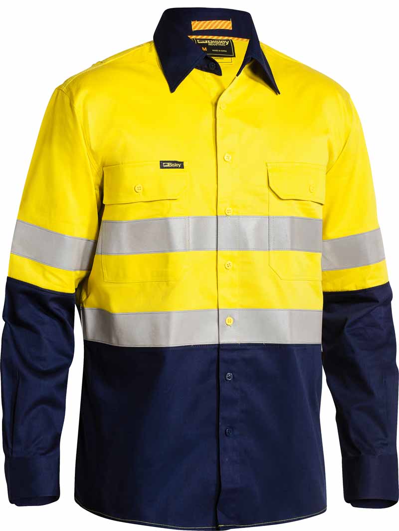 Bisley Mens Taped Hi Vis Industrial Cool Vented Shirt Long Sleeve - BS6448T